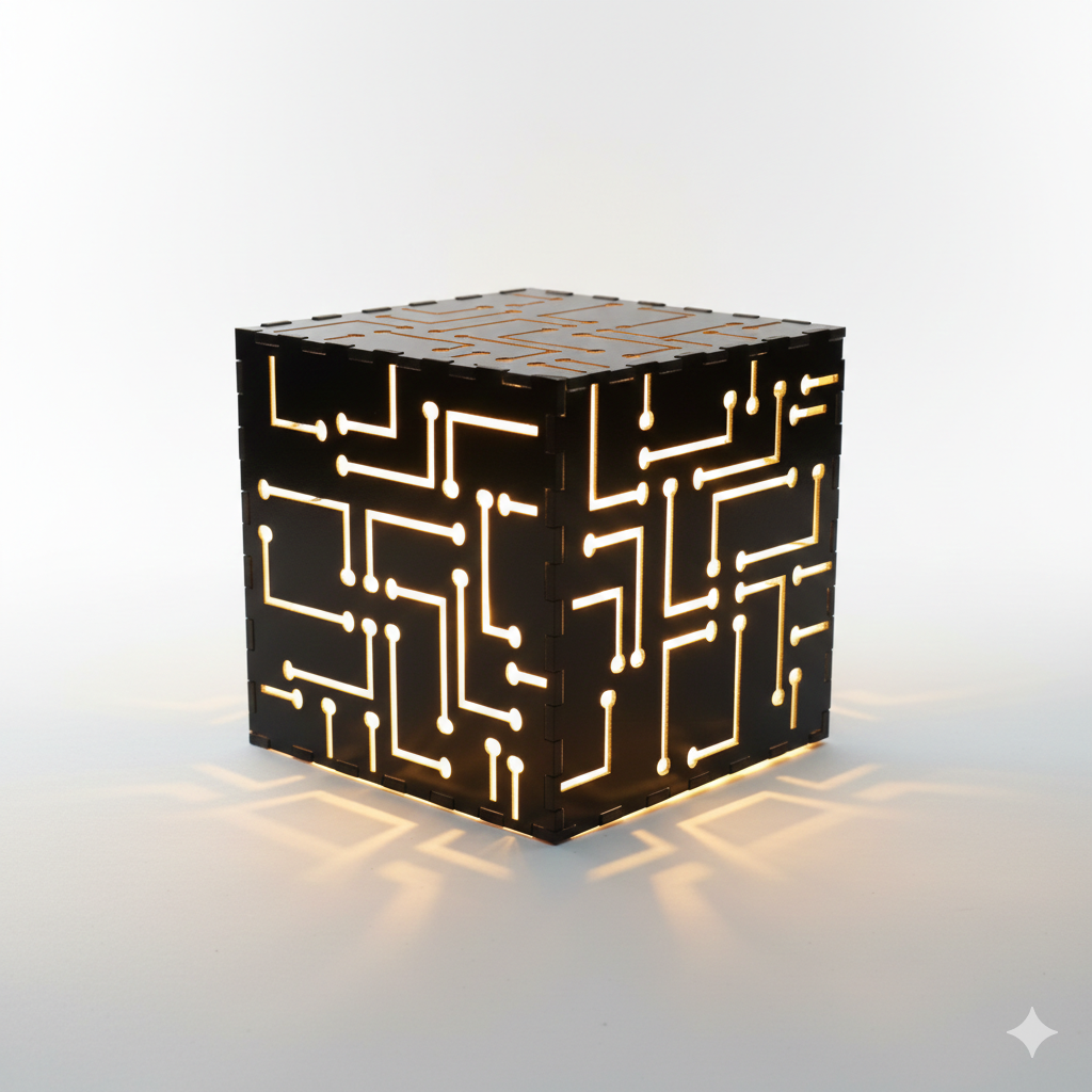 Tesseract Wooden Table Lamp – Geometric Handcrafted Lamp | Fíor India