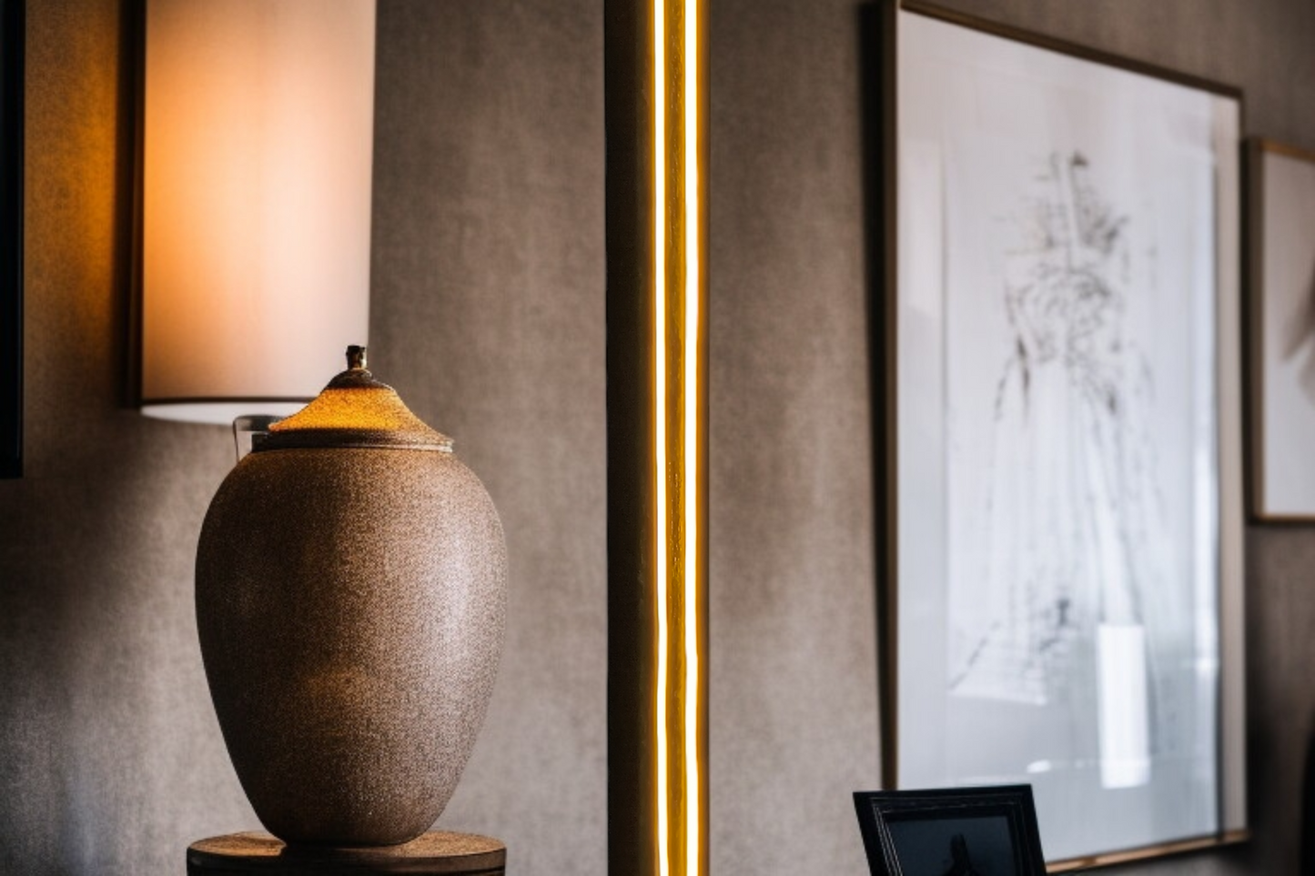 Scandinavian contemporary LED Floor Lamp, Wooden Floor Lamp in Black, elegant accent lighting for modern home, minimalistic standing slim floor lamp. (Adapter not included)
