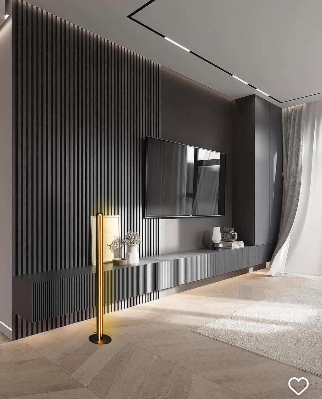 Scandinavian contemporary LED Floor Lamp, Wooden Floor Lamp in Black, elegant accent lighting for modern home, minimalistic standing slim floor lamp. (Adapter not included)