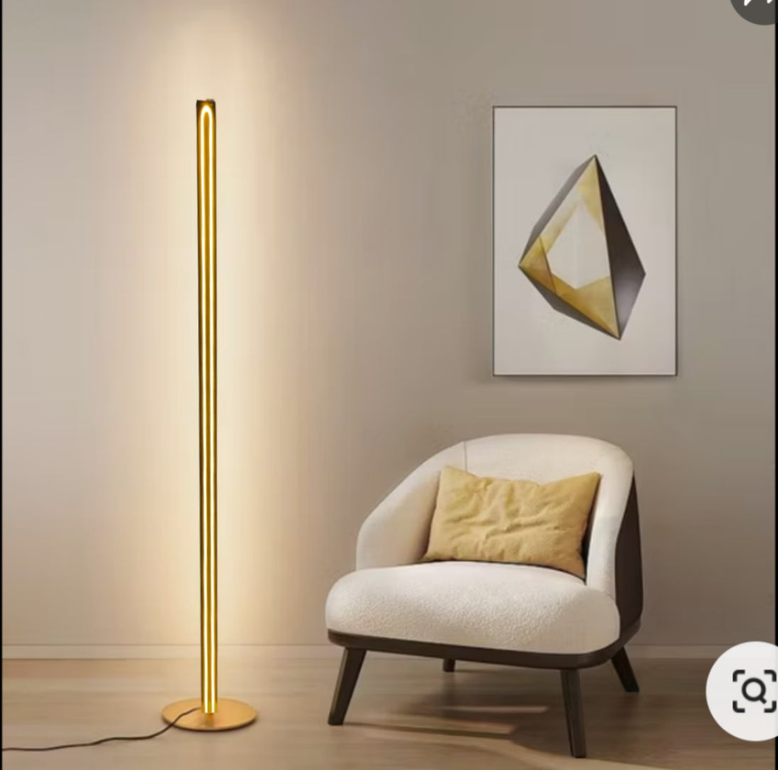 Scandinavian contemporary LED Floor Lamp, Wooden Floor Lamp in Black, elegant accent lighting for modern home, minimalistic standing slim floor lamp. (Adapter not included)
