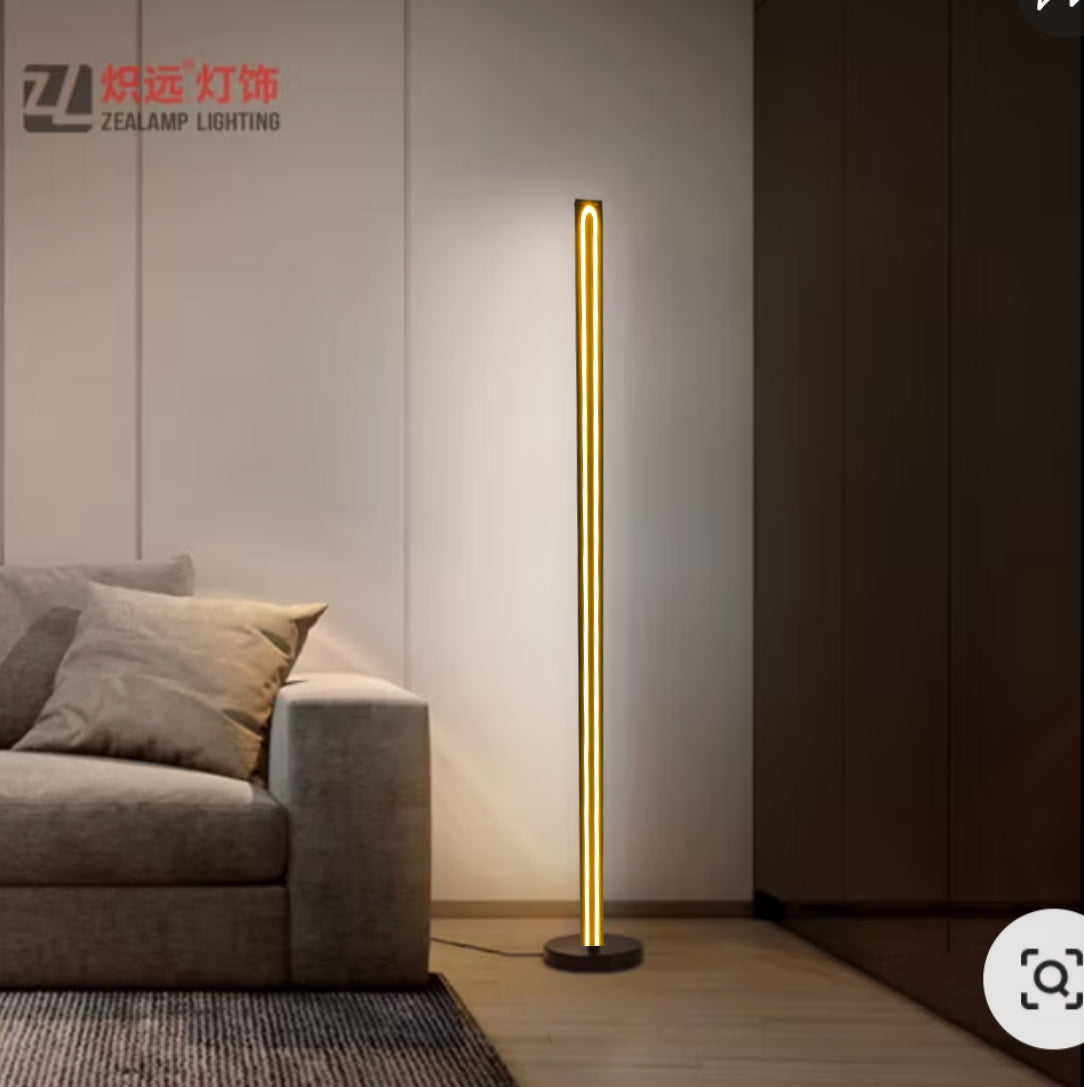 Scandinavian contemporary LED Floor Lamp, Wooden Floor Lamp in Black, elegant accent lighting for modern home, minimalistic standing slim floor lamp. (Adapter not included)