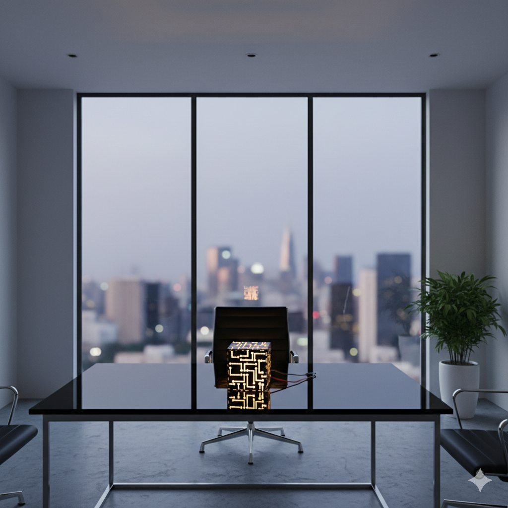 Tesseract Wooden Table Lamp – Geometric Handcrafted Lamp | Fíor India