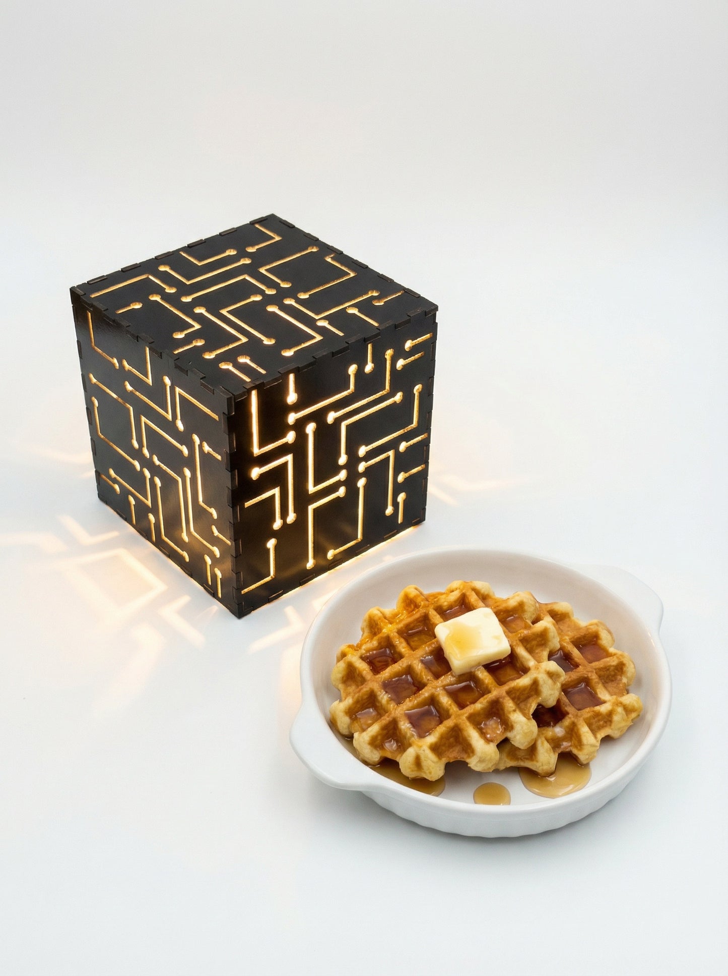 Tesseract Wooden Table Lamp – Geometric Handcrafted Lamp | Fíor India