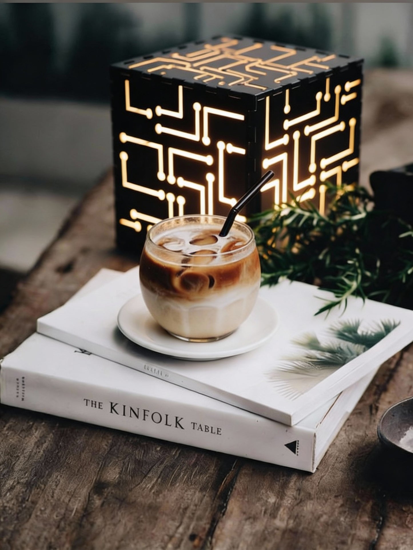 Tesseract Wooden Table Lamp – Geometric Handcrafted Lamp | Fíor India