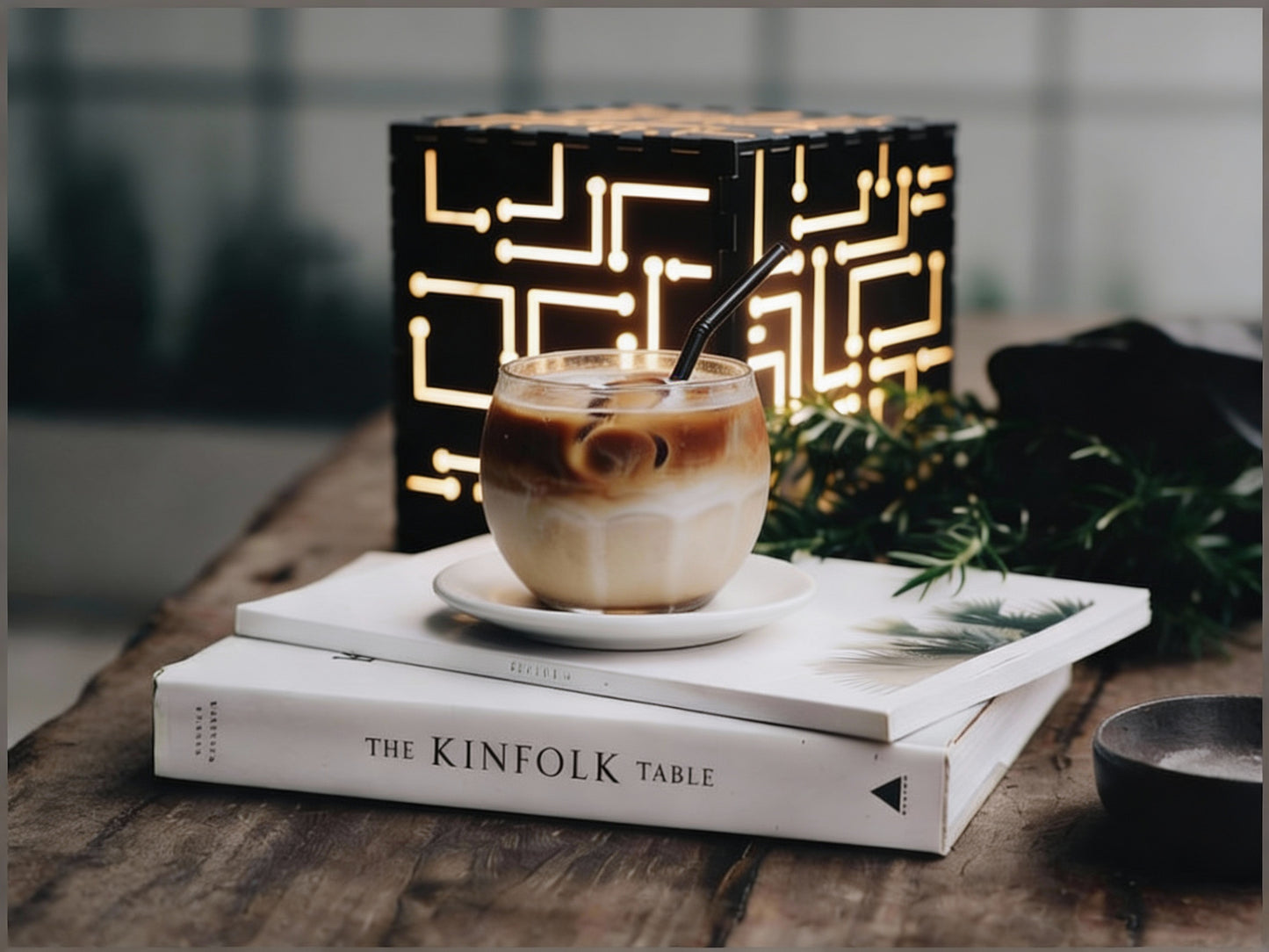 Tesseract Wooden Table Lamp – Geometric Handcrafted Lamp | Fíor India