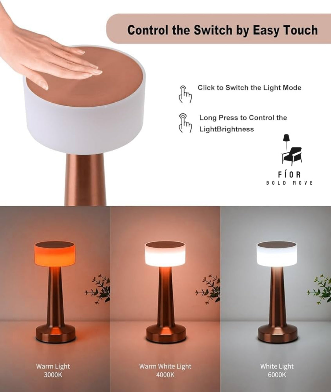 Orchid table lamp, cordless portable table lamp by Fíor